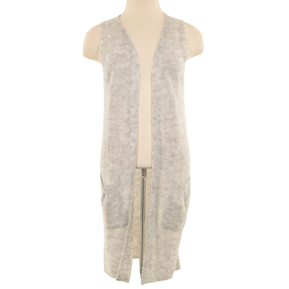 Lucky Brand Sweater Vest Women S Open Front Duster Pockets Layering Gray Wool
